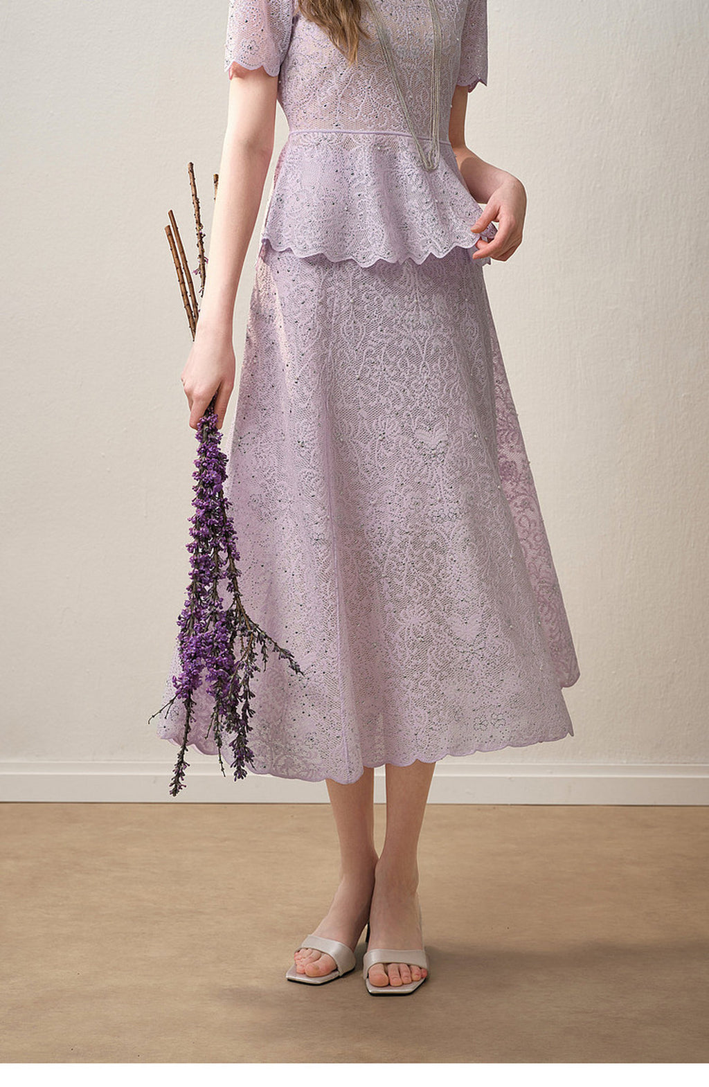 Lavernder Haze Iridescrnt Lace Peplum Mermaid Co-Ord