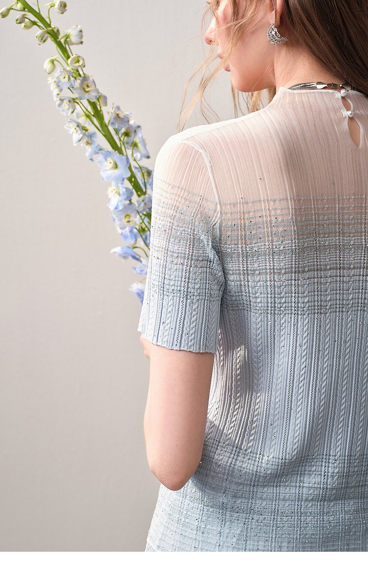 Delphinium Short-Sleeve Gradient Mesh Knit Mermaid Co-Ord