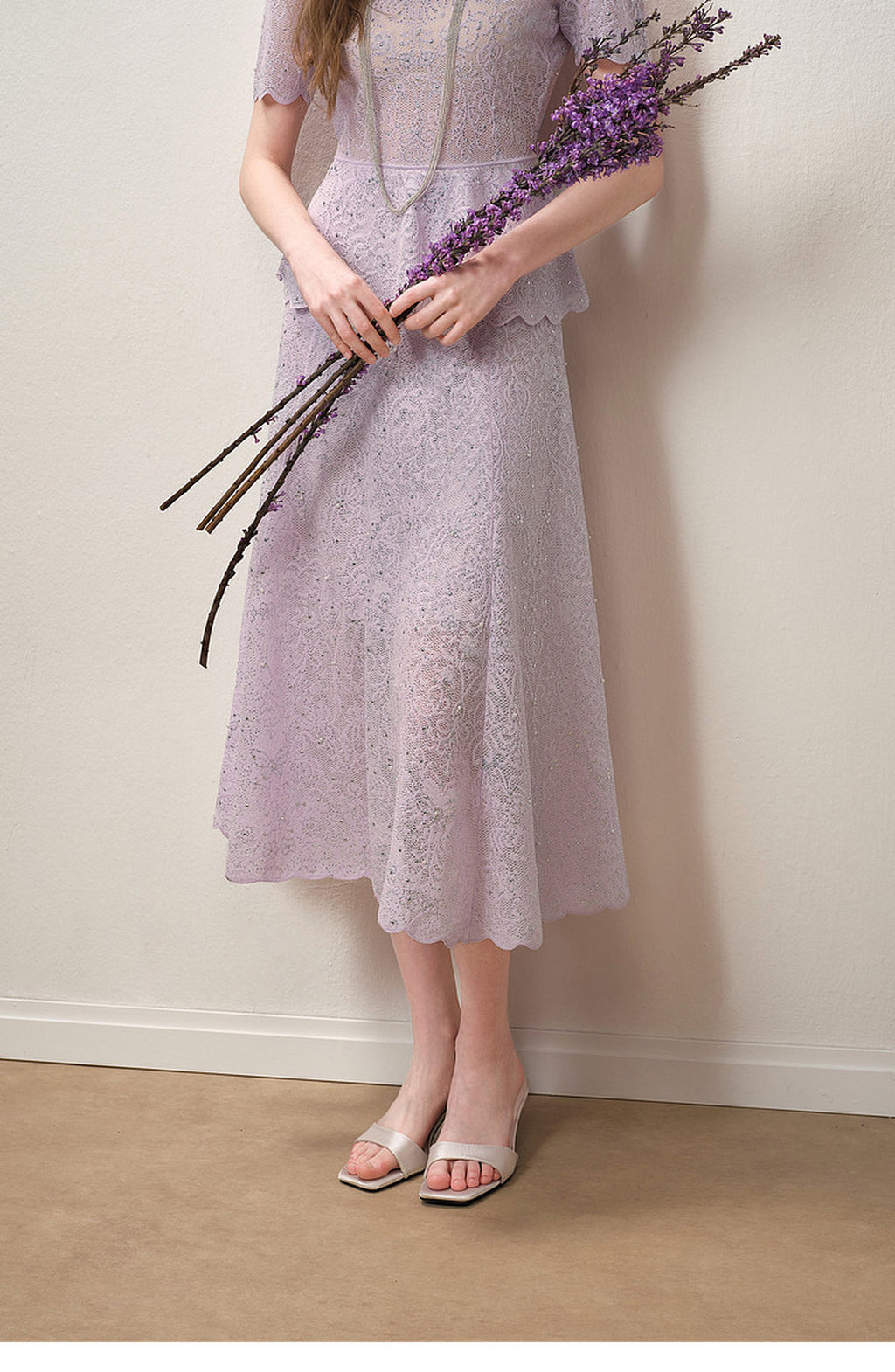 Lavernder Haze Iridescrnt Lace Peplum Mermaid Co-Ord