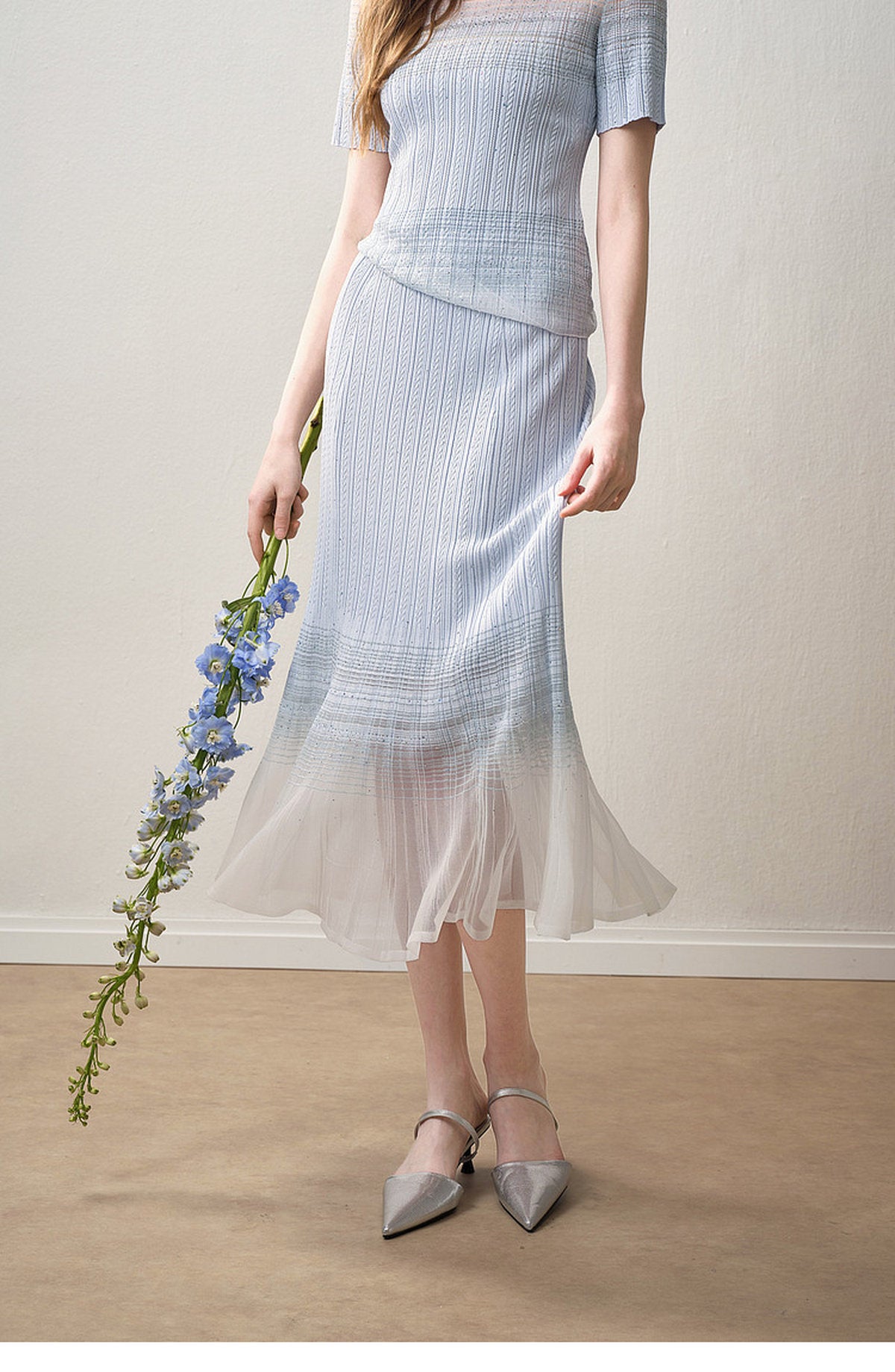Delphinium Short-Sleeve Gradient Mesh Knit Mermaid Co-Ord