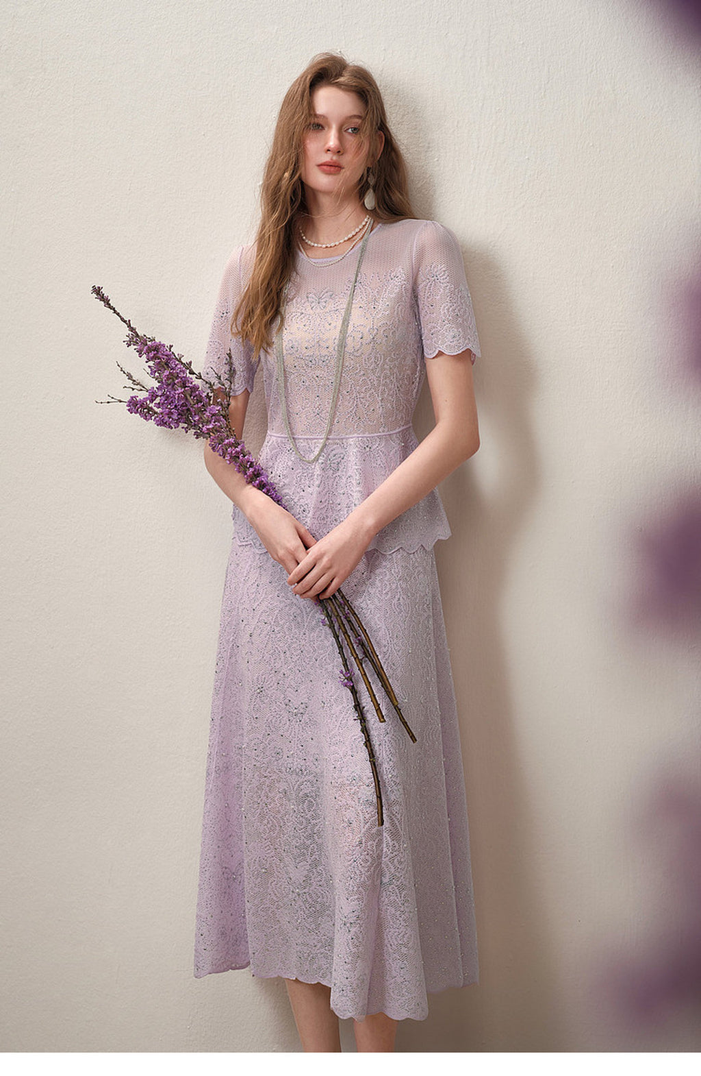 Lavernder Haze Iridescrnt Lace Peplum Mermaid Co-Ord