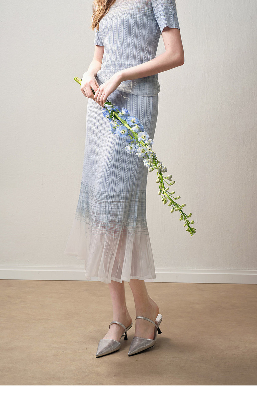 Delphinium Short-Sleeve Gradient Mesh Knit Mermaid Co-Ord