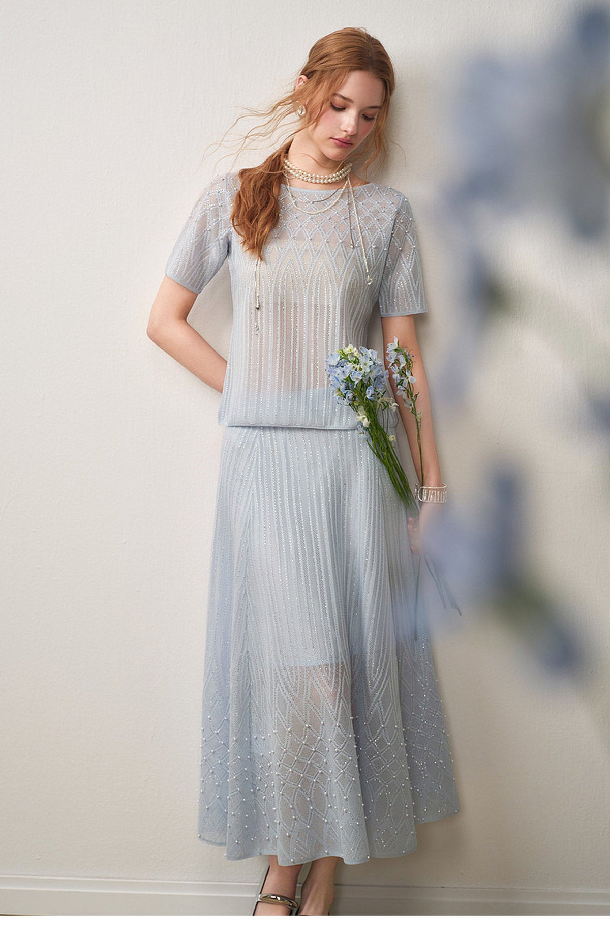 Pearl Delphinium Textured Knit A-Line Co-Ord