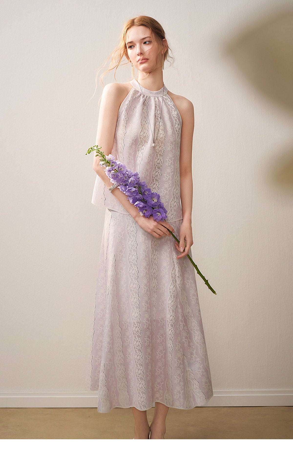 Lilac Mist Lace Halter Knit Co-Ord