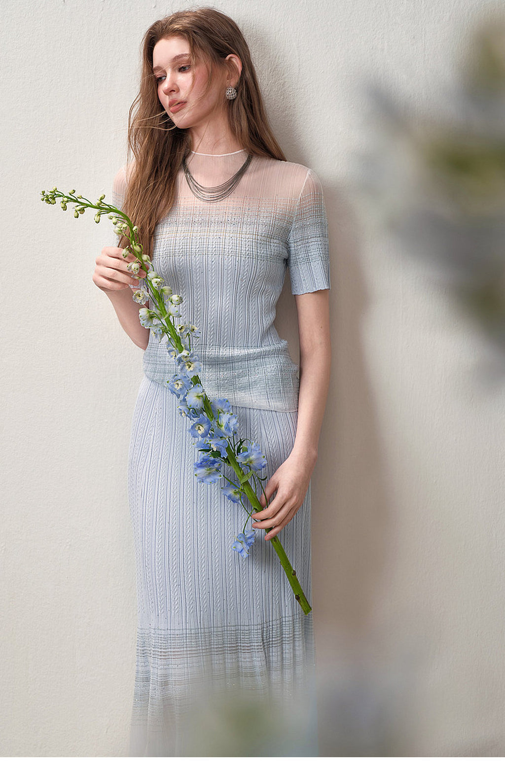 Delphinium Short-Sleeve Gradient Mesh Knit Mermaid Co-Ord