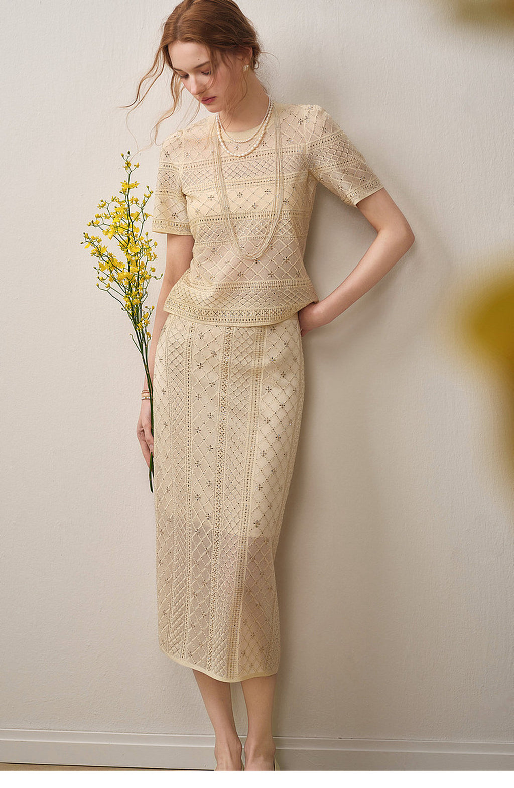 Beige Diamond Crochet Knit Co-Ord