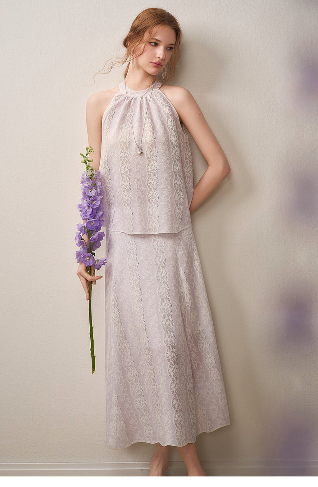 Lilac Mist Lace Halter Knit Co-Ord