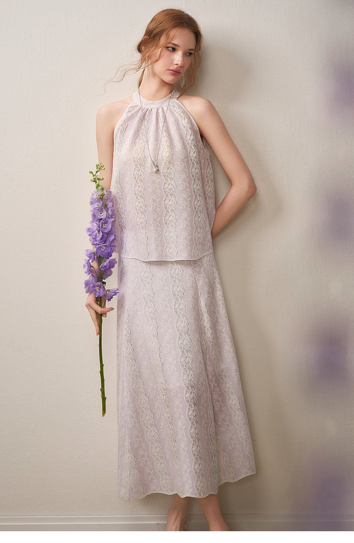 Lilac Mist Lace Halter Knit Co-Ord