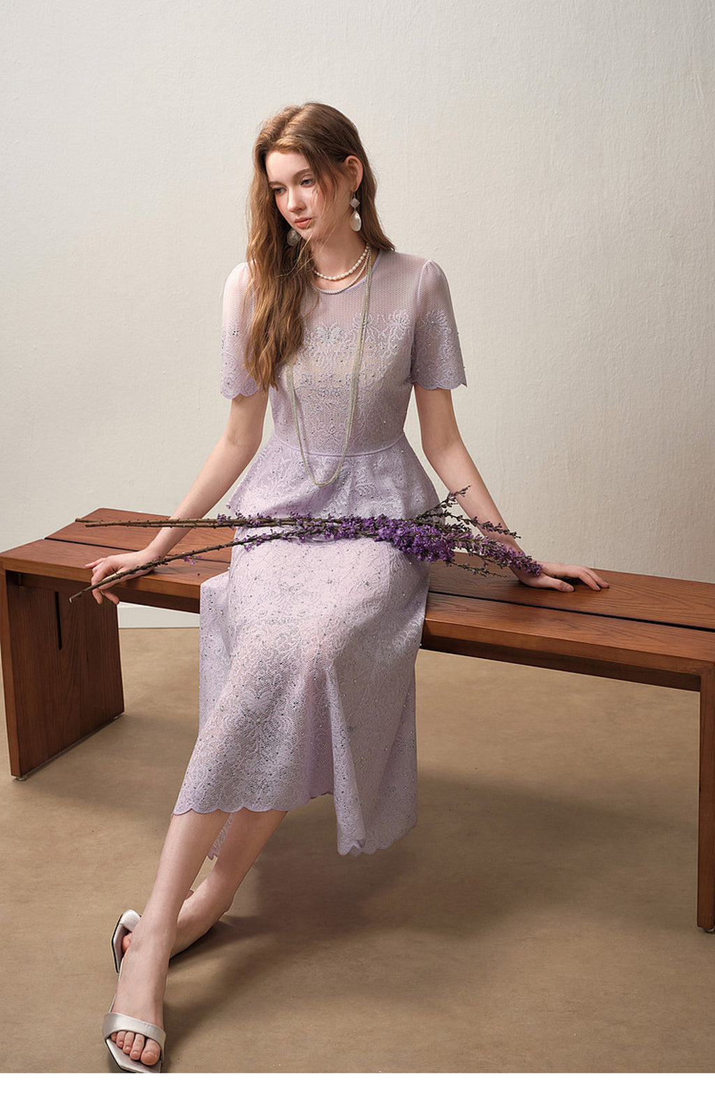 Lavernder Haze Iridescrnt Lace Peplum Mermaid Co-Ord