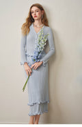 Sky Blue Ribbed Knit Ruffle Hem Skirt Co-Ord