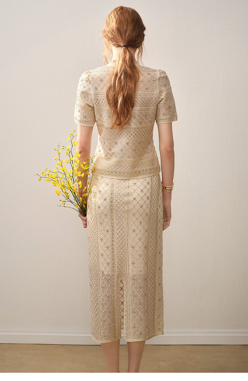 Beige Diamond Crochet Knit Co-Ord