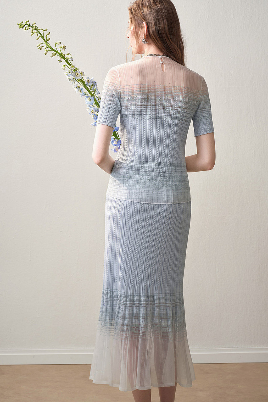 Delphinium Short-Sleeve Gradient Mesh Knit Mermaid Co-Ord