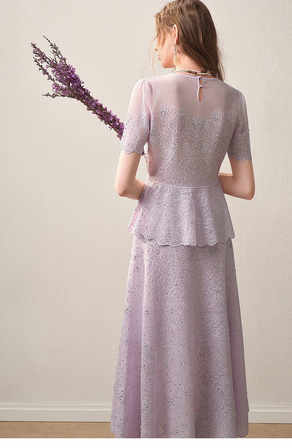 Lavernder Haze Iridescrnt Lace Peplum Mermaid Co-Ord