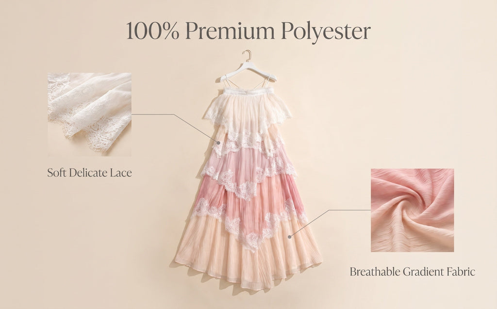 Gradient Pink Tiered Lace Maxi Dress