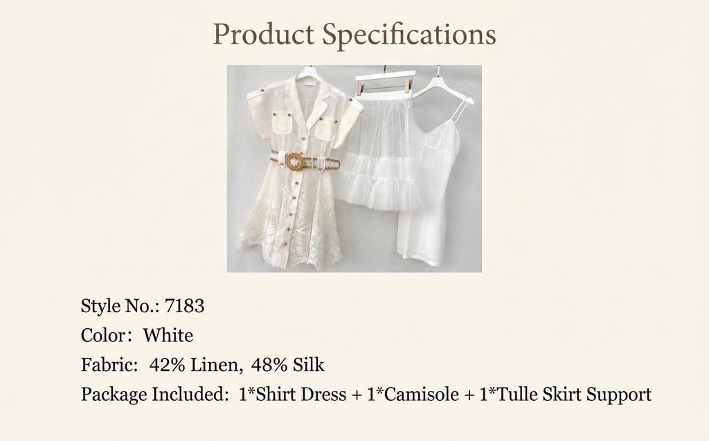 Island Vacation Embroidered Waist-Cinching Lapel Shirt Dress