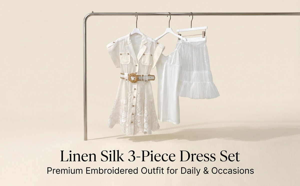 Island Vacation Embroidered Waist-Cinching Lapel Shirt Dress