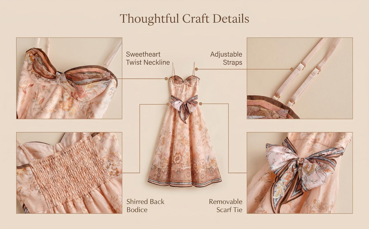 The Alchemy Structured Midi Dress in Pink Paisley