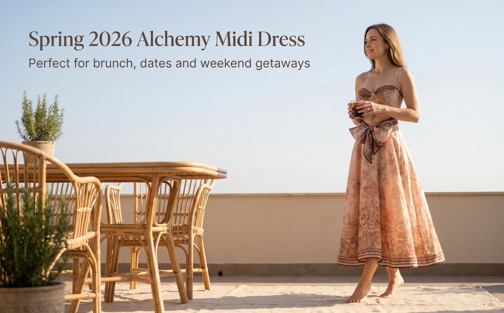 The Alchemy Structured Midi Dress in Pink Paisley