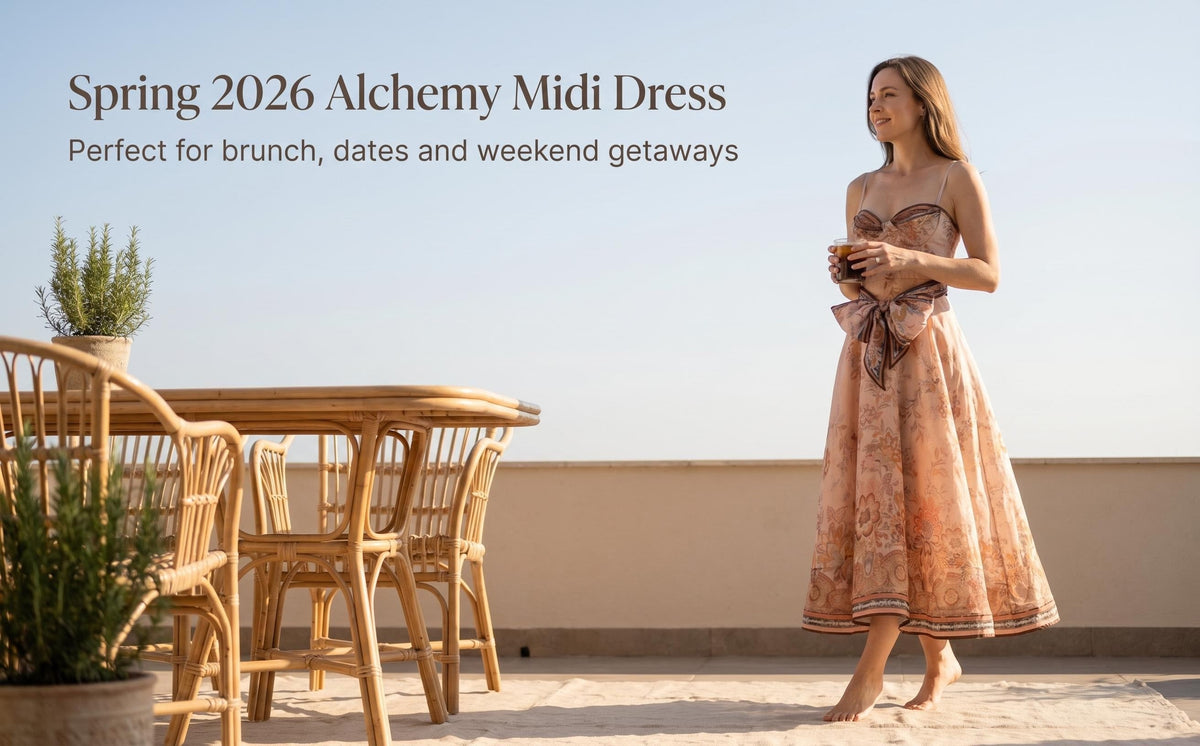 The Alchemy Structured Midi Dress in Pink Paisley