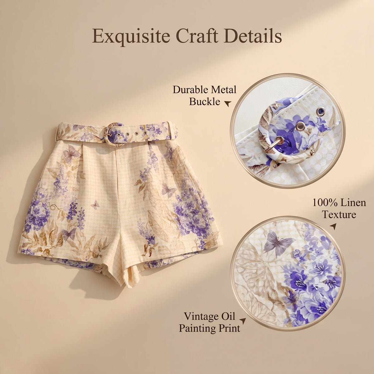 Indigo Wisteria Print High Rise Wide Leg Shorts