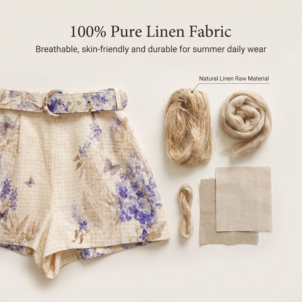 Indigo Wisteria Print High Rise Wide Leg Shorts
