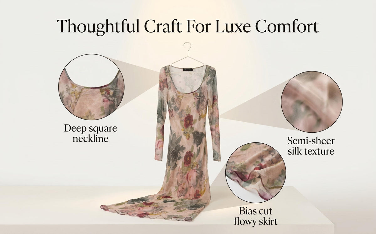 The Inka Floral Print Square Neck Bohemian Maxi Dress