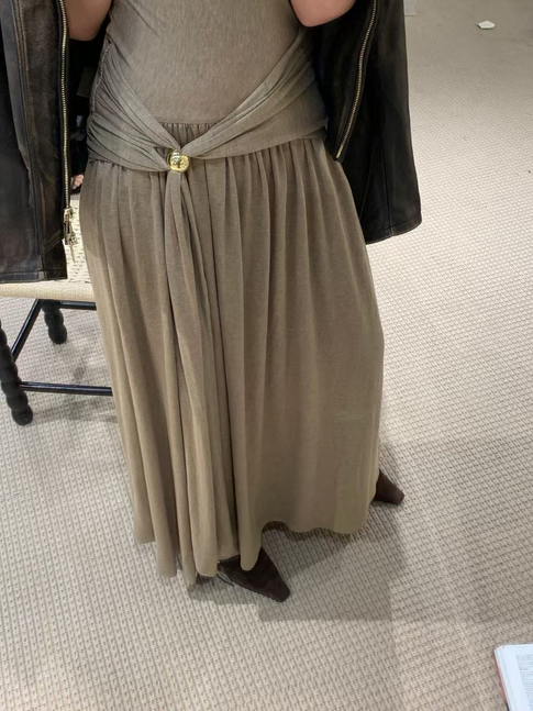 Vintage One Shoulder Gold Beaded Satin Maxi Dress