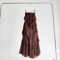Brown Tiered Ruffle Maxi Slip Dress with Lace Rrim