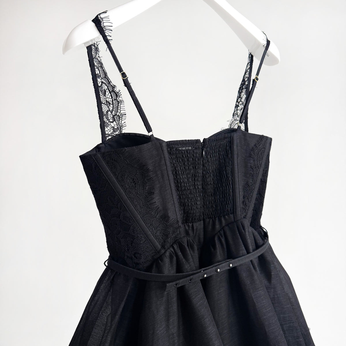 Lace Paneled Short Cami Linen-Silk Dress