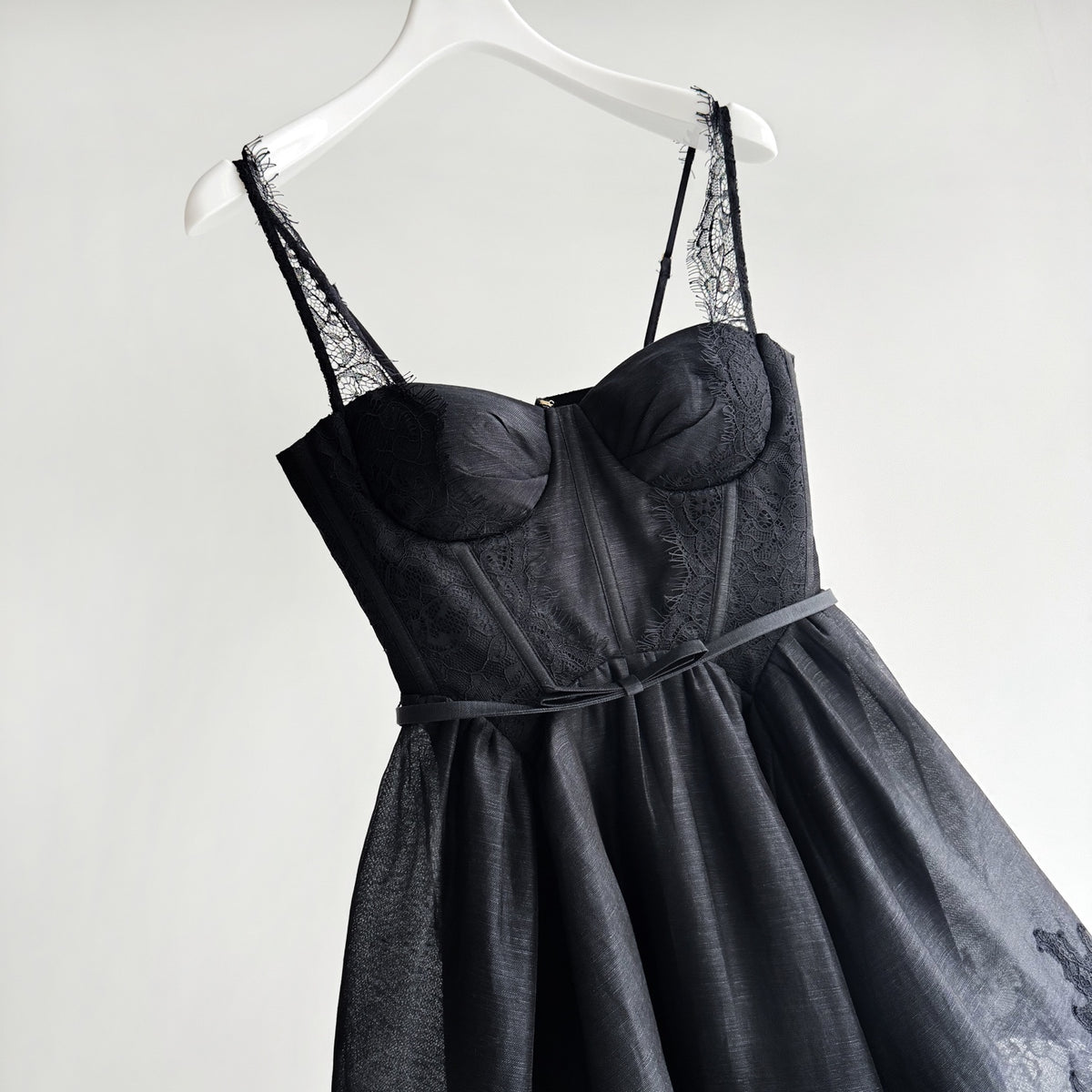 Lace Paneled Short Cami Linen-Silk Dress
