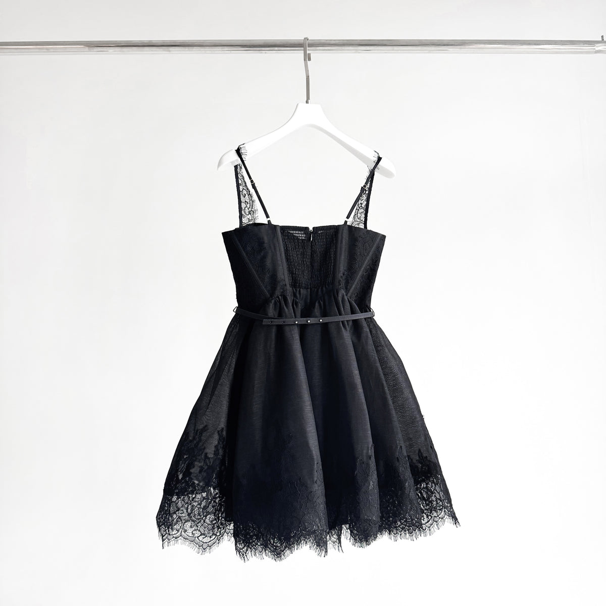 Lace Paneled Short Cami Linen-Silk Dress