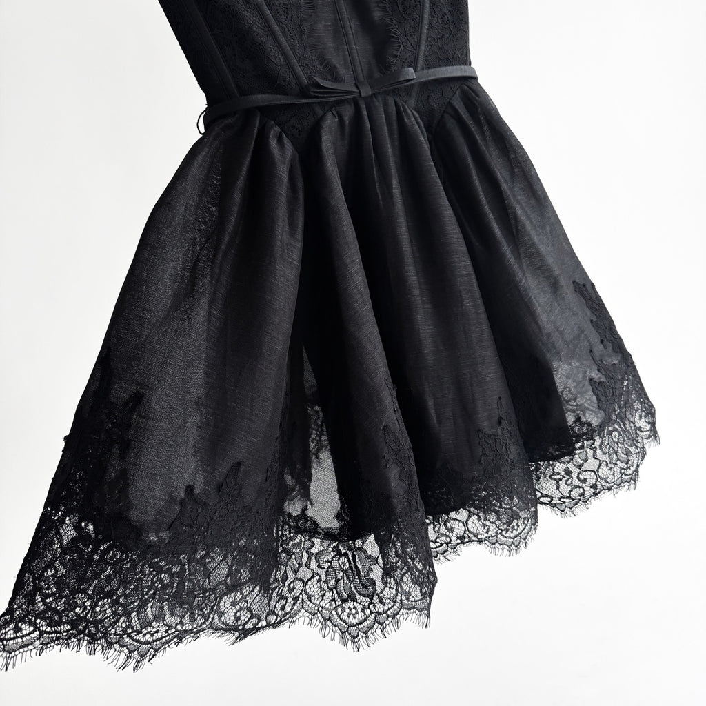Lace Paneled Short Cami Linen-Silk Dress