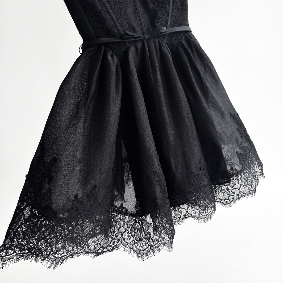 Lace Paneled Short Cami Linen-Silk Dress