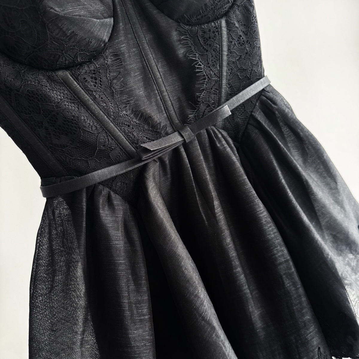 Lace Paneled Short Cami Linen-Silk Dress