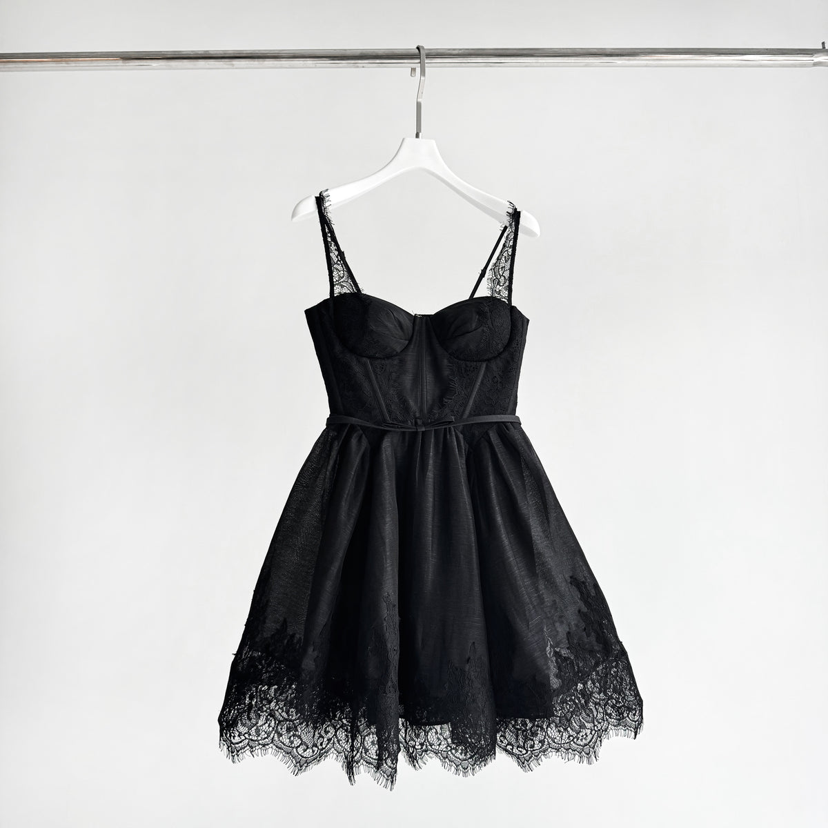 Lace Paneled Short Cami Linen-Silk Dress