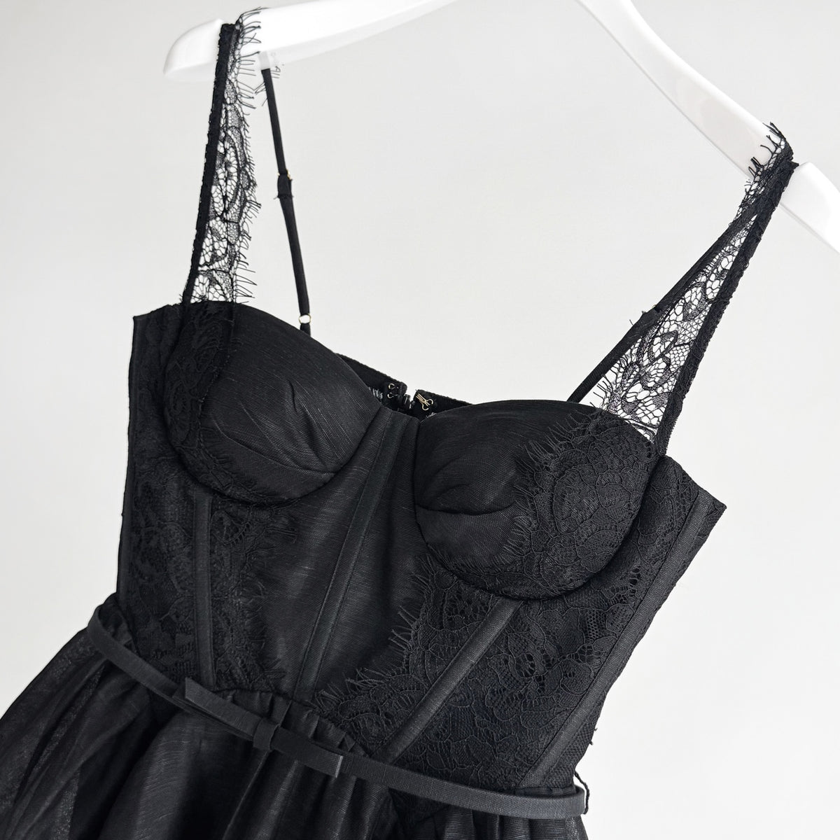 Lace Paneled Short Cami Linen-Silk Dress