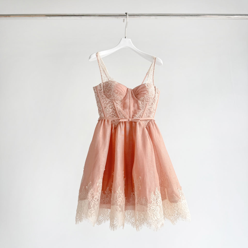 Lace Paneled Short Cami Linen-Silk Dress