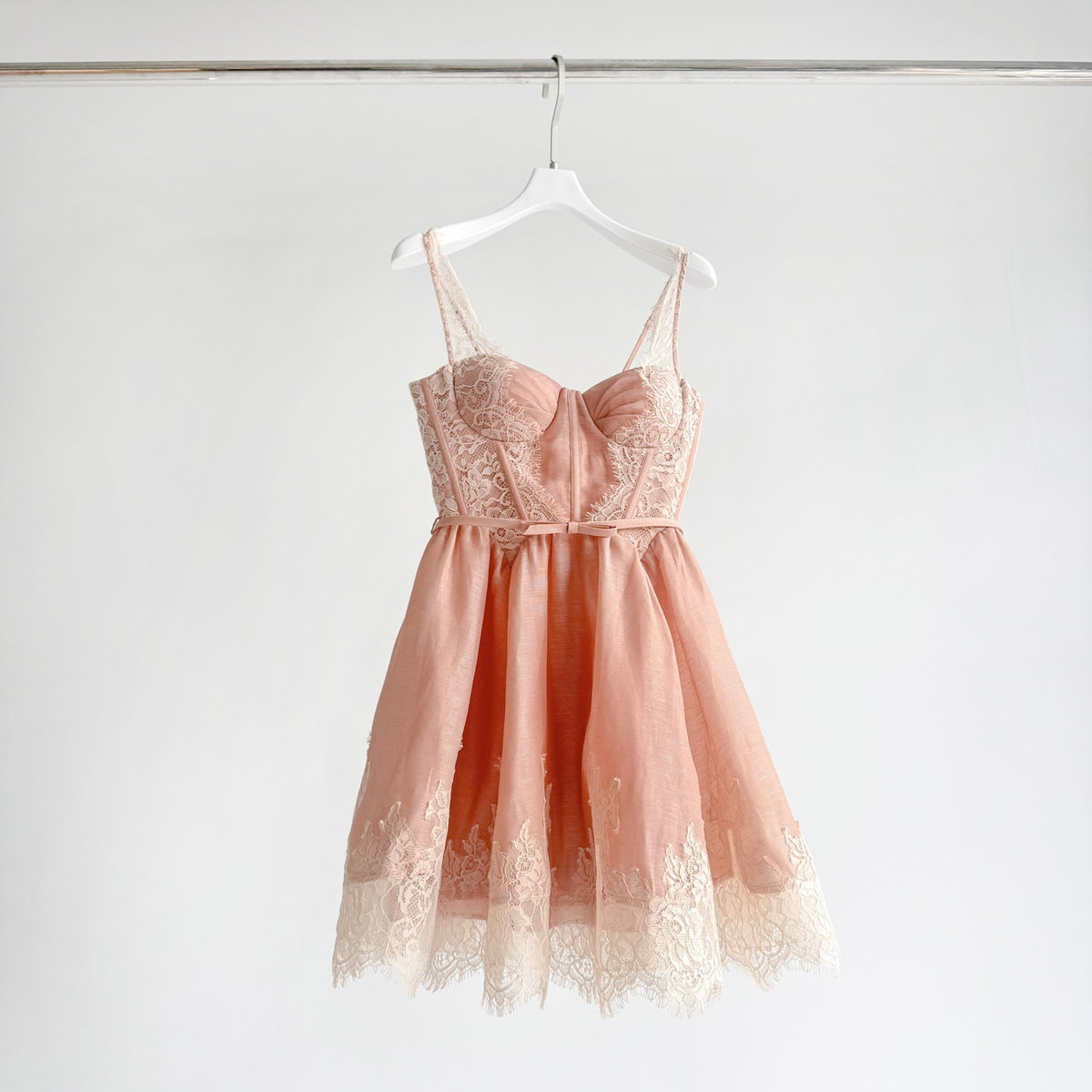 Lace Paneled Short Cami Linen-Silk Dress