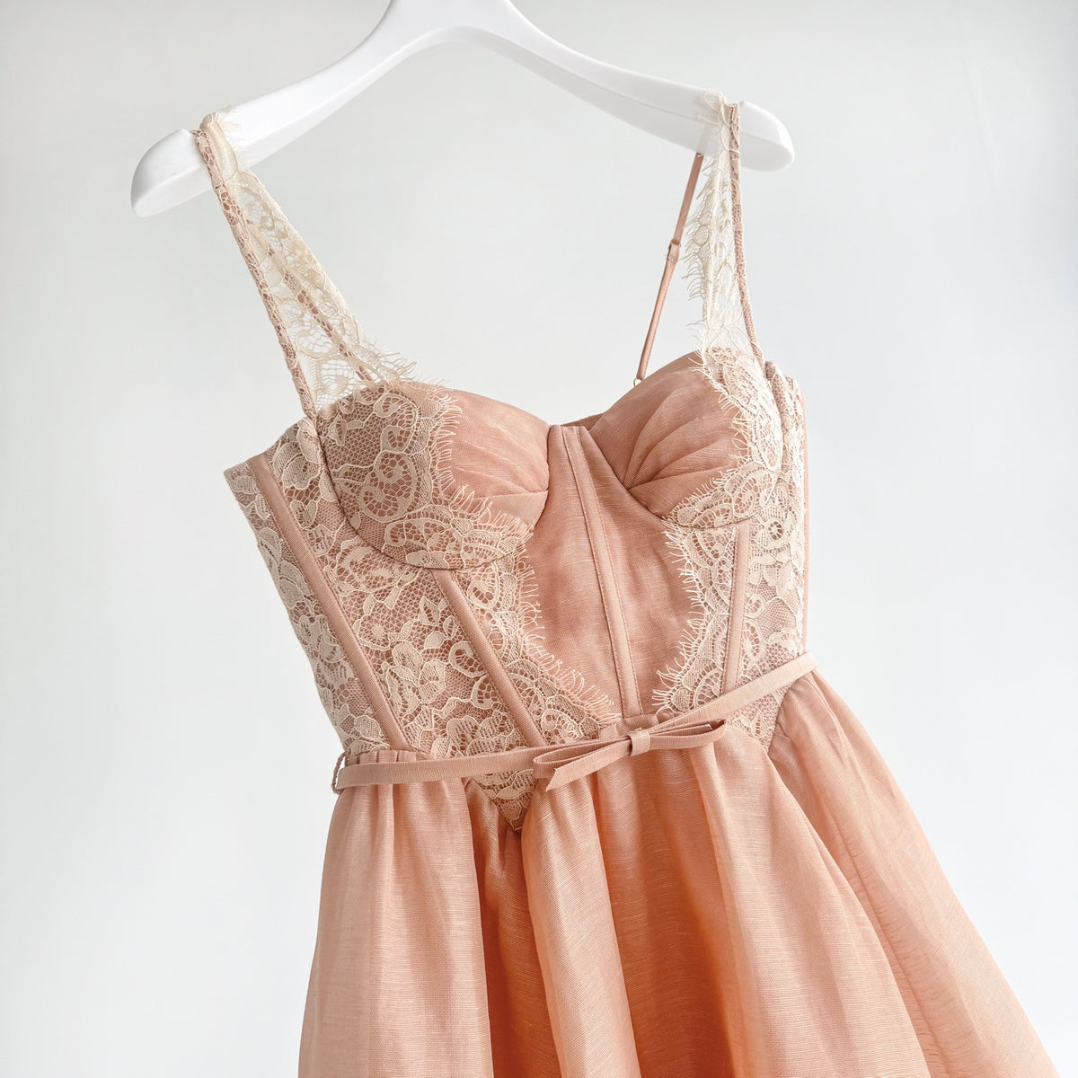Lace Paneled Short Cami Linen-Silk Dress