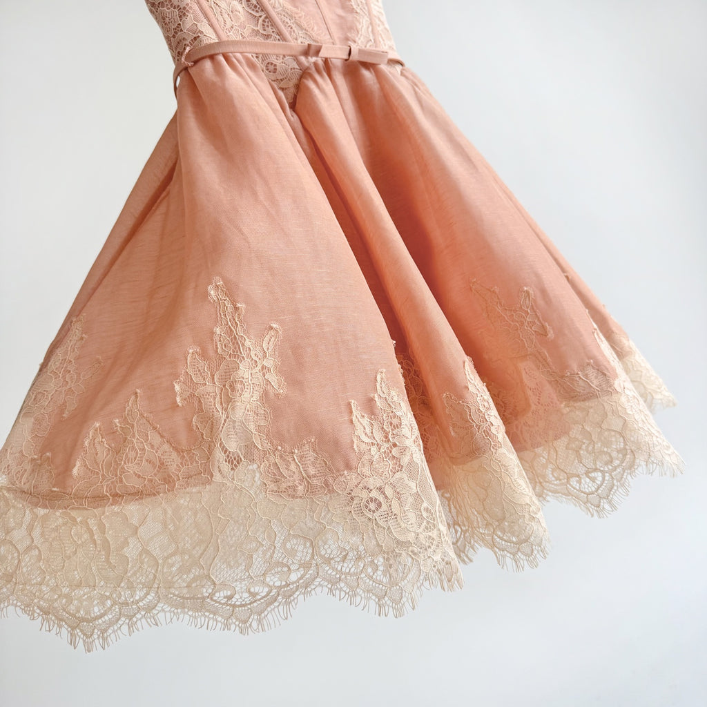 Lace Paneled Short Cami Linen-Silk Dress