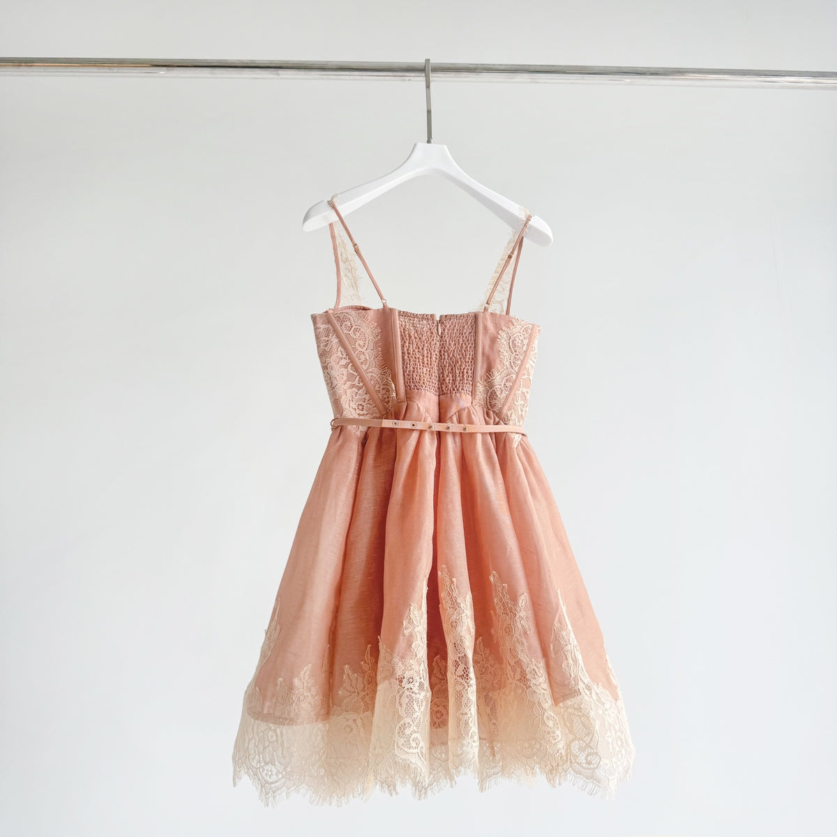 Lace Paneled Short Cami Linen-Silk Dress