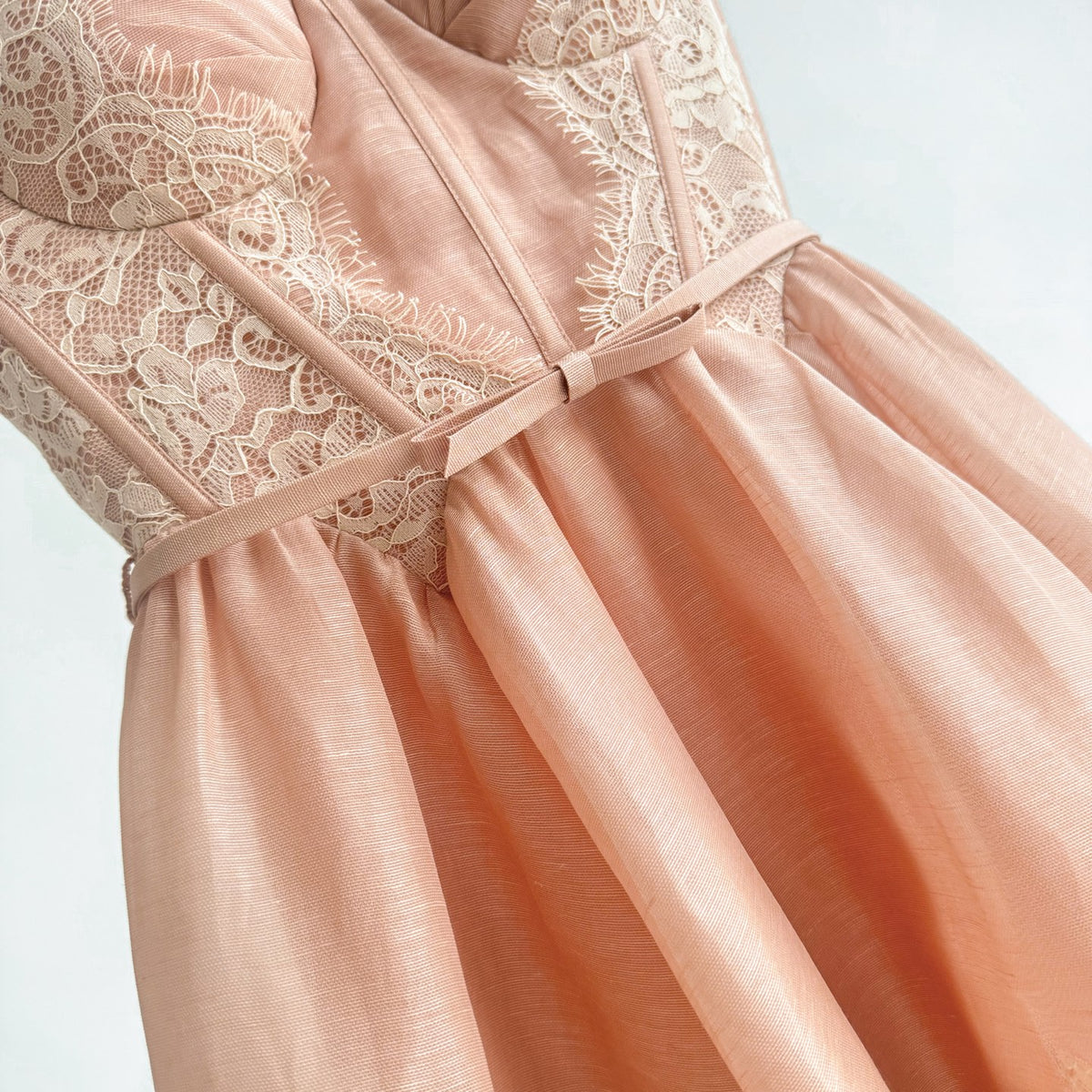 Lace Paneled Short Cami Linen-Silk Dress