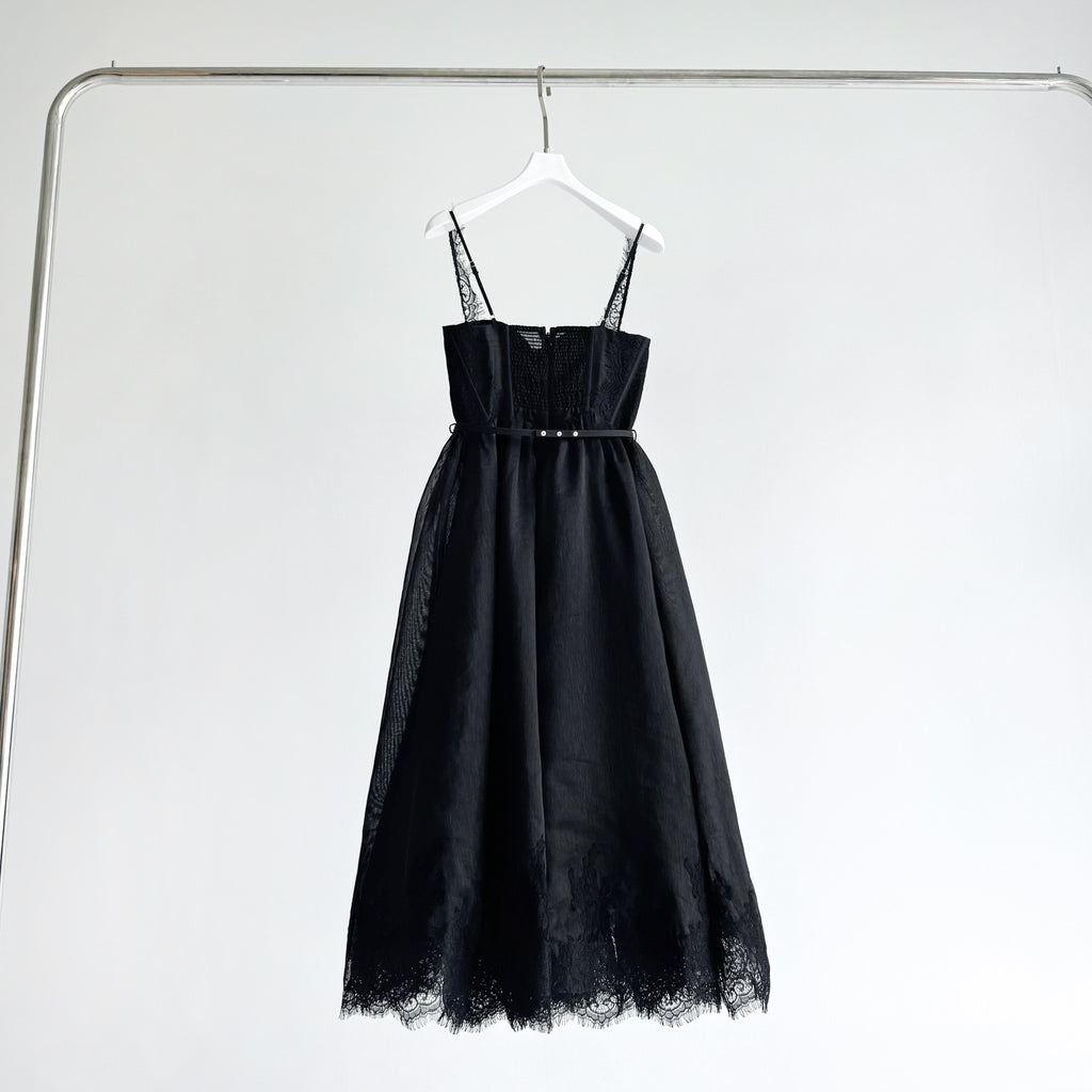 Lace Trim Linen Silk Slip Long Dress