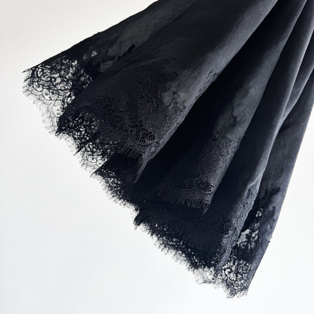 Lace Trim Linen Silk Slip Long Dress