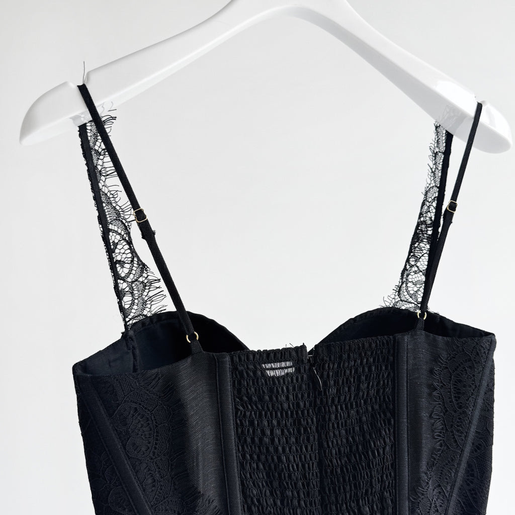 Lace Trim Linen Silk Slip Long Dress