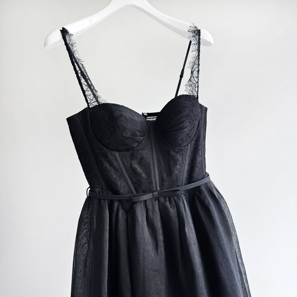Lace Trim Linen Silk Slip Long Dress