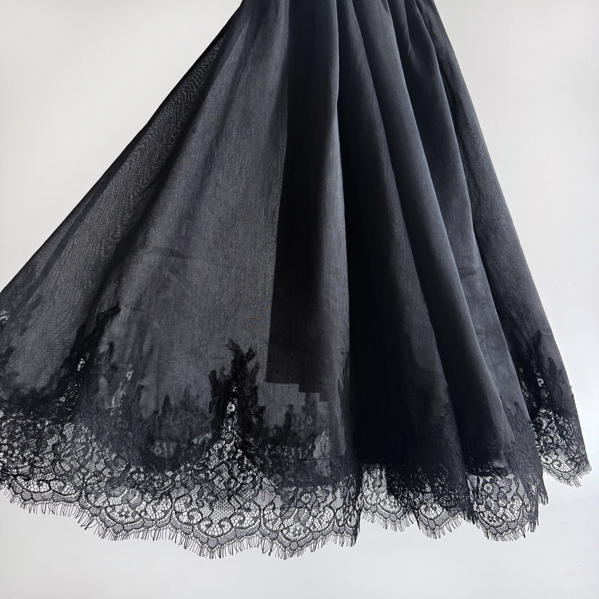 Lace Trim Linen Silk Slip Long Dress