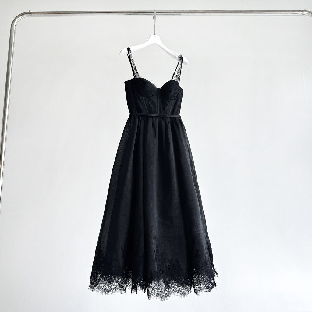 Lace Trim Linen Silk Slip Long Dress