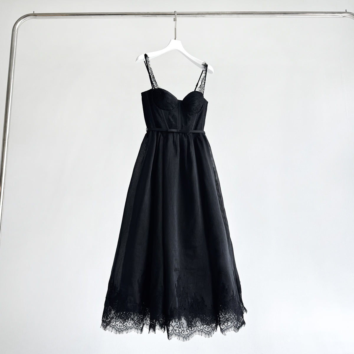 Lace Trim Linen Silk Slip Long Dress
