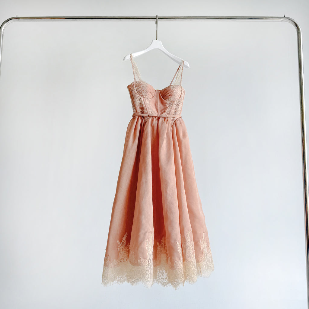 Lace Trim Linen Silk Slip Long Dress